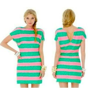 Lilly Pulitzer Ames Colorblock Tropical Pin Cucina Stripe Sequin Dress New